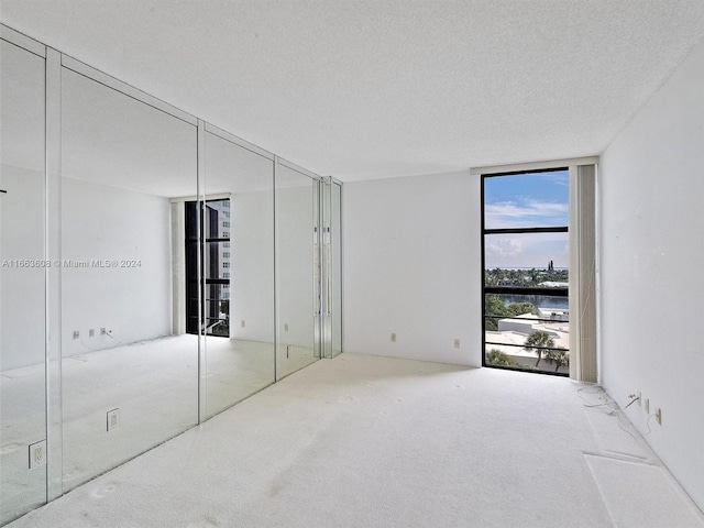 unfurnished bedroom featuring a textured ceiling, carpet flooring, and expansive windows