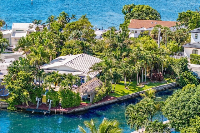 bird's eye view featuring a water view