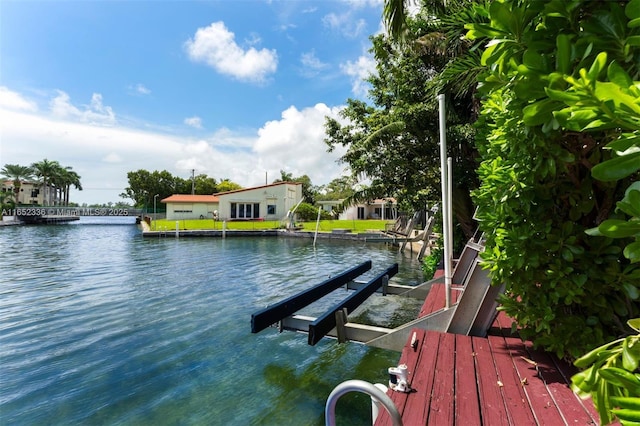 view of dock with a water view