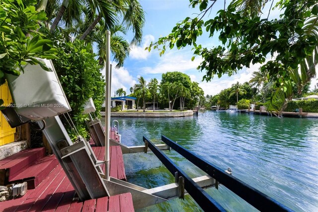 view of dock with a water view