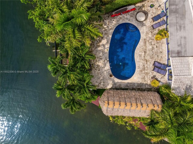 aerial view with a water view