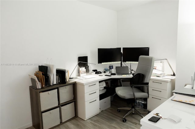 office area featuring light hardwood / wood-style floors