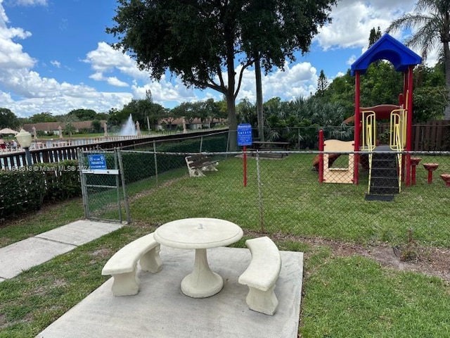 view of yard with a playground