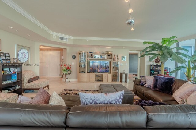 living room featuring ornamental molding