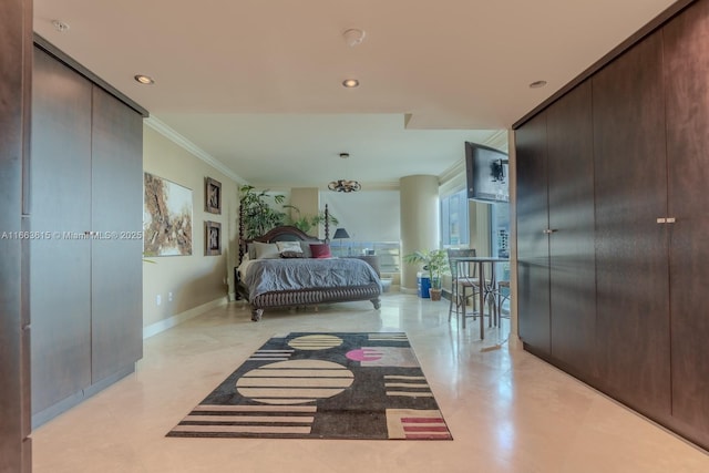 bedroom featuring crown molding