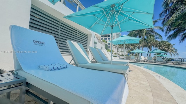 view of swimming pool featuring a patio