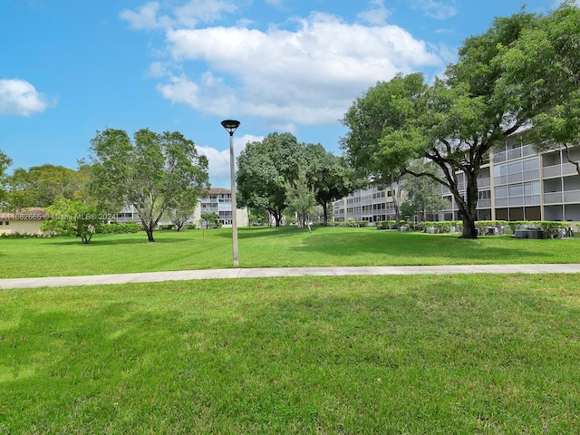 view of property's community featuring a lawn