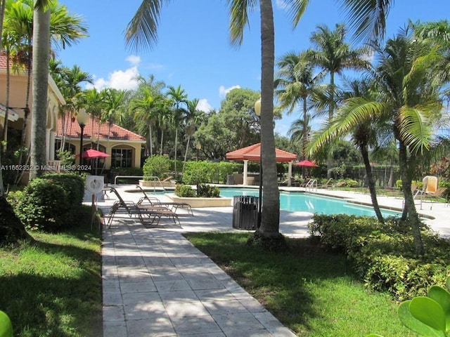 view of swimming pool with a patio area