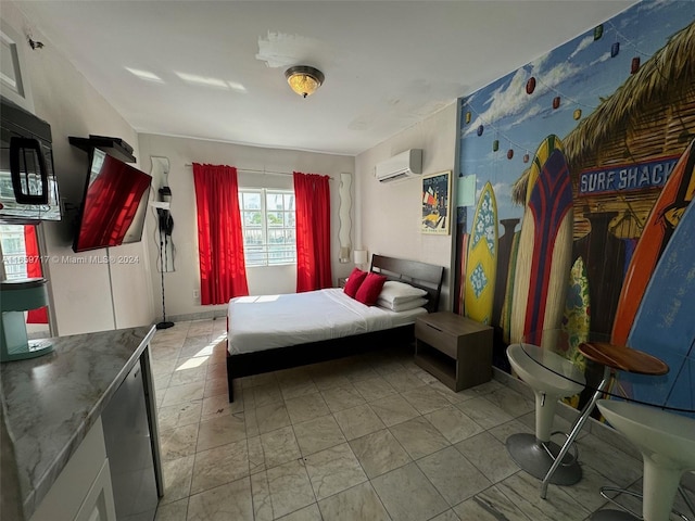 bedroom featuring an AC wall unit