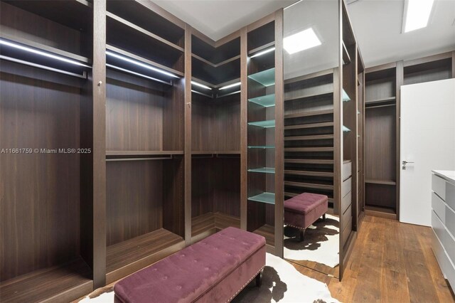 walk in closet featuring light hardwood / wood-style flooring