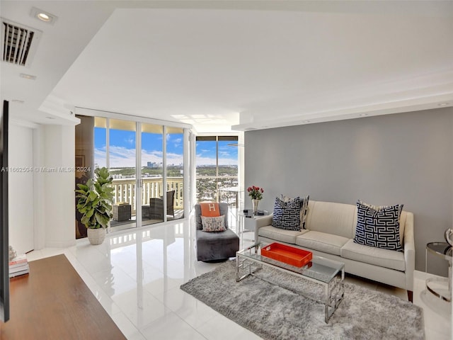 living room featuring expansive windows