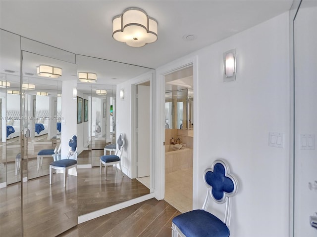 interior space with french doors and hardwood / wood-style floors