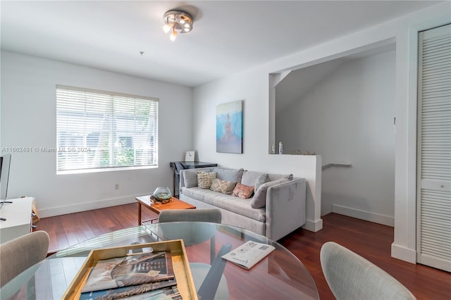 living room with dark wood-type flooring