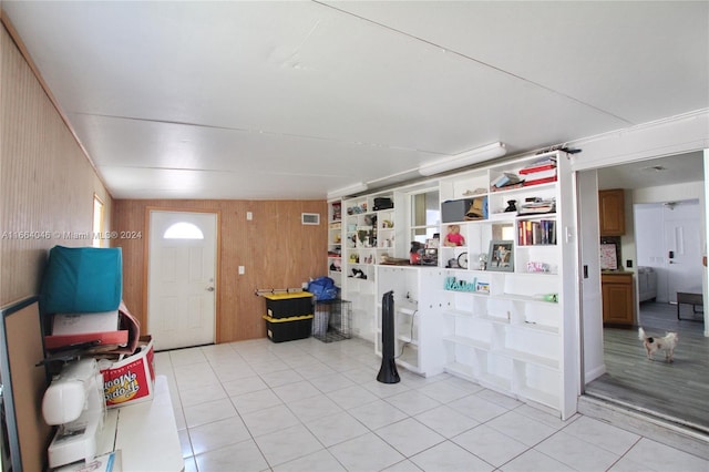 interior space with wooden walls