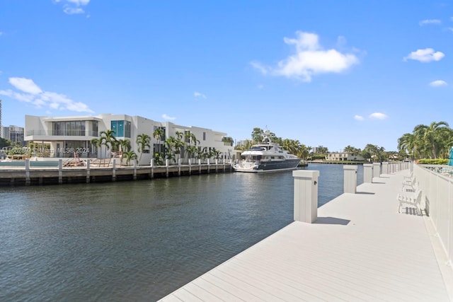 dock area featuring a water view