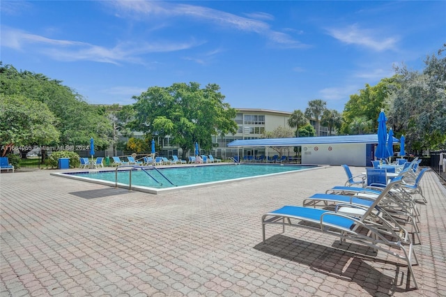 view of pool featuring a patio