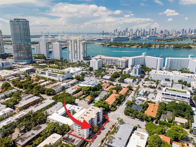 aerial view with a water view