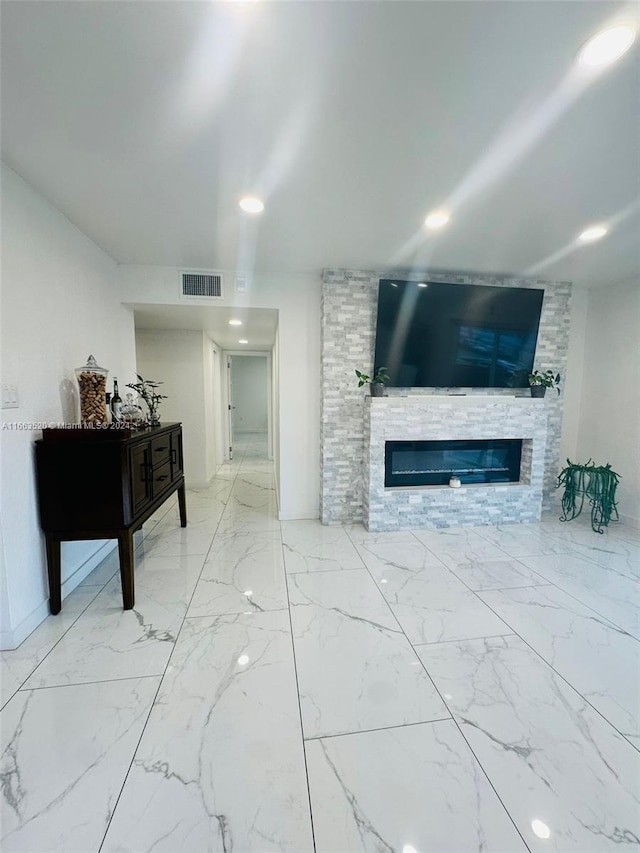 living room with a fireplace