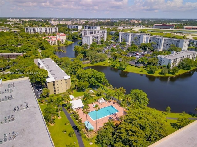 aerial view featuring a water view