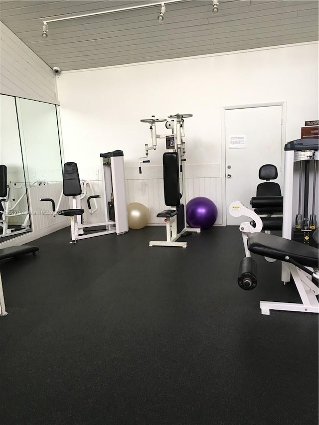 workout area featuring a high ceiling