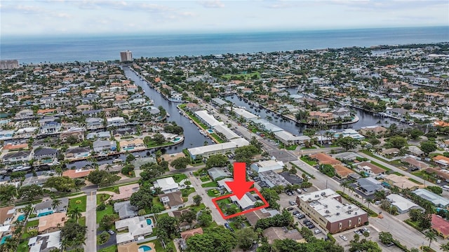 bird's eye view featuring a water view