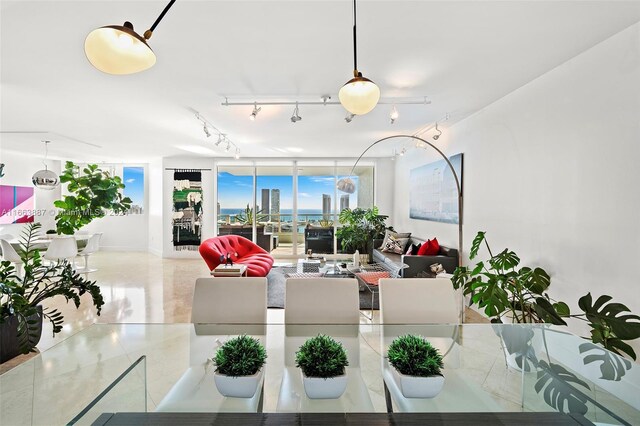 living room featuring floor to ceiling windows