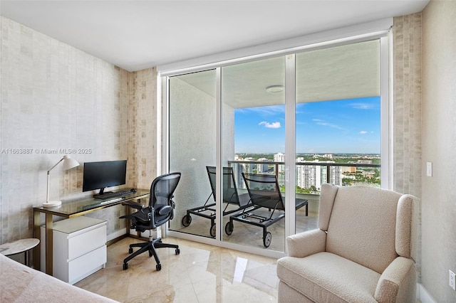 office area with marble finish floor