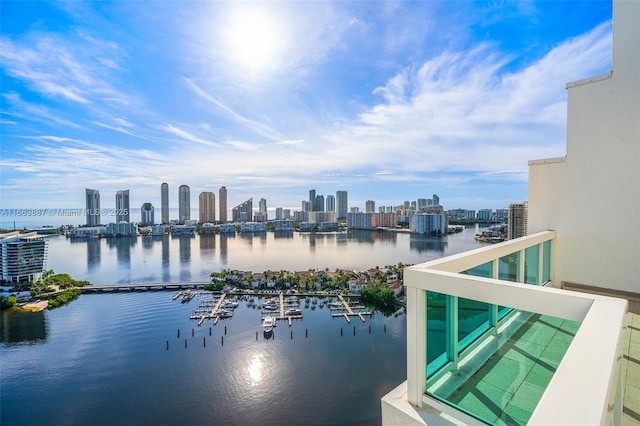 property view of water with a city view