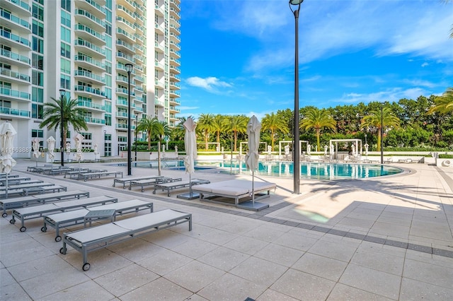 community pool with a patio