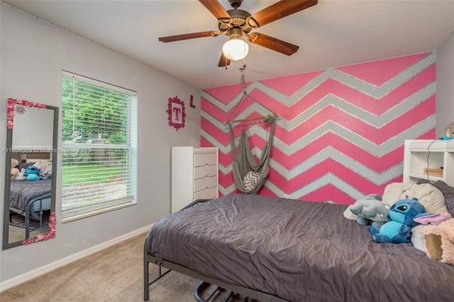 bedroom with carpet floors and ceiling fan