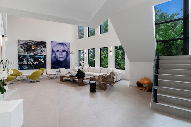 325 Campana Ave, Coral Gables, FL 33156 - living area with stairs and a towering ceiling