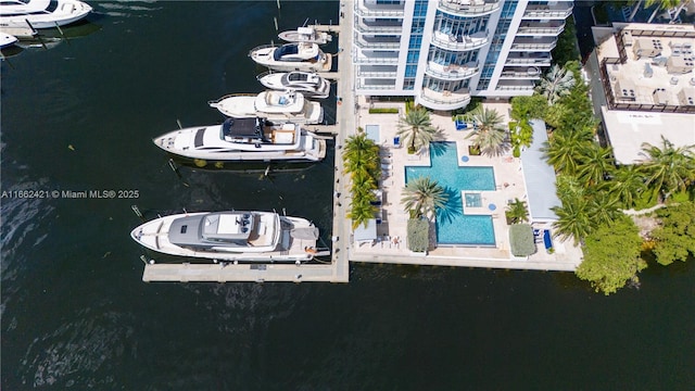 bird's eye view featuring a water view