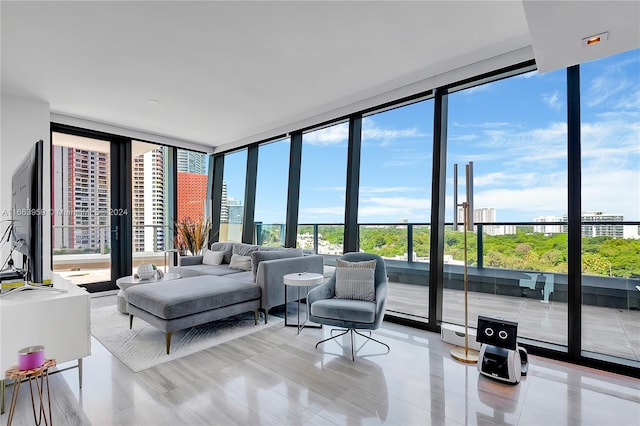 living room with floor to ceiling windows and a wealth of natural light