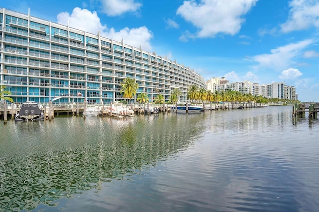 view of dock with a water view