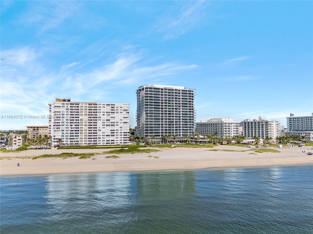 property view of water featuring a view of the beach