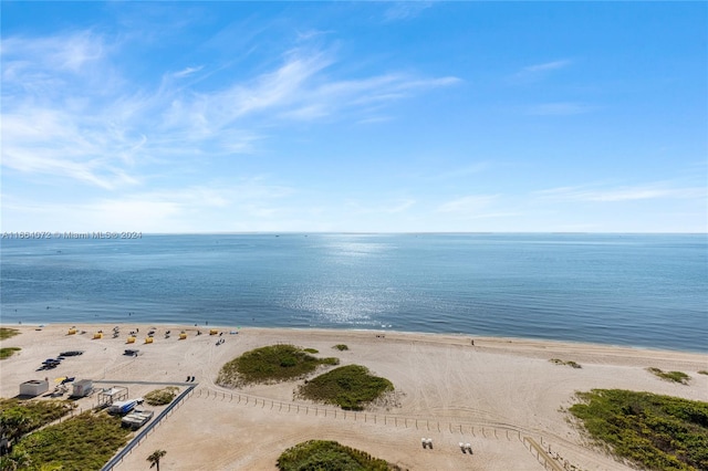 view of water feature with a beach view