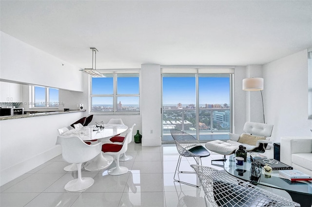 dining space featuring light tile patterned floors