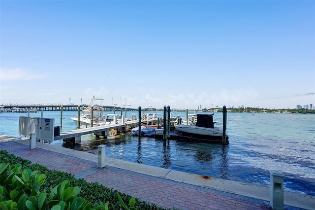 view of dock with a water view