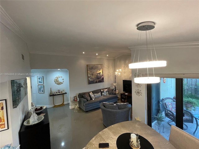 living room featuring ornamental molding