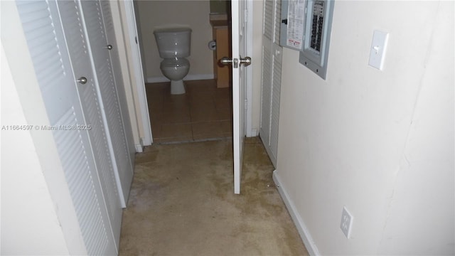 hallway featuring electric panel