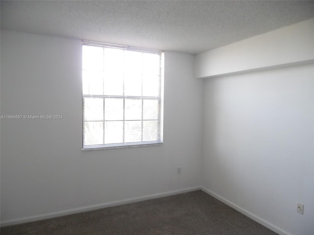 carpeted empty room with a textured ceiling