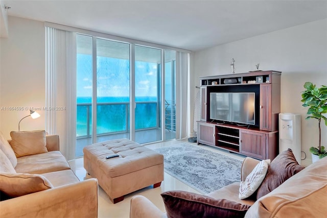 living room with a wall of windows