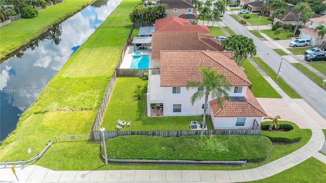 drone / aerial view featuring a water view