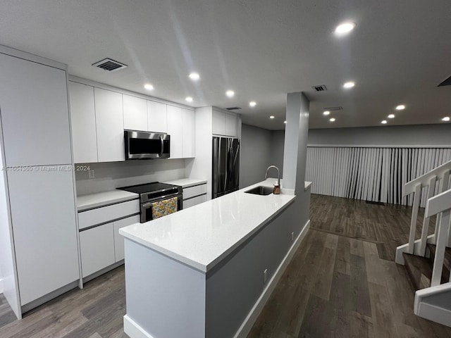 kitchen with white cabinetry, sink, dark wood-type flooring, and stainless steel appliances