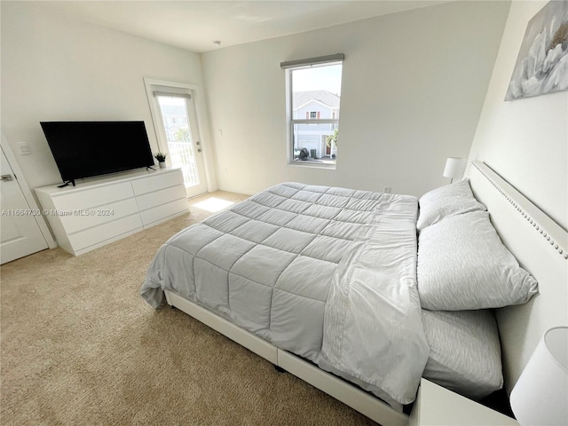 bedroom with access to exterior and carpet flooring