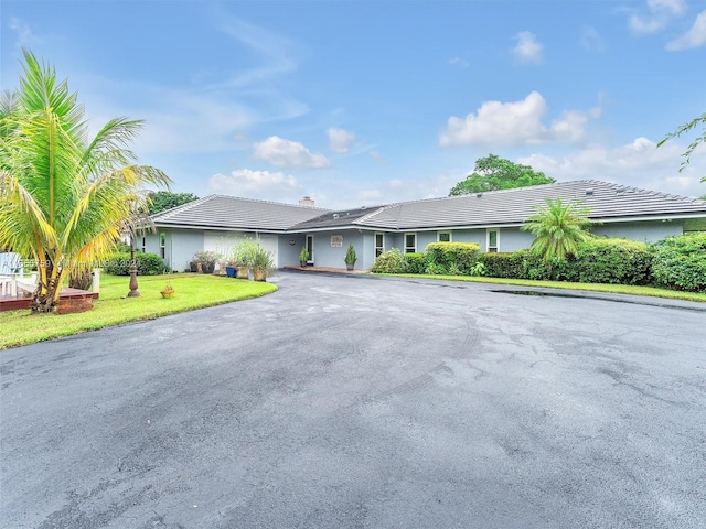 ranch-style house featuring a front lawn