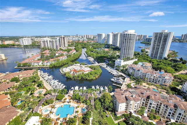 drone / aerial view featuring a water view