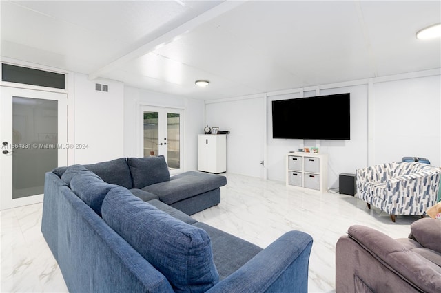 living room with french doors