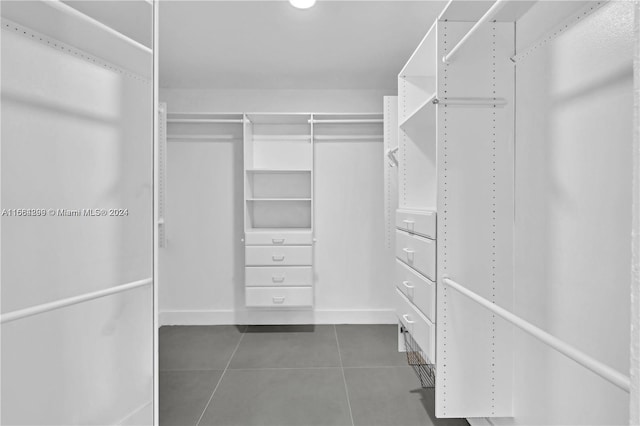 spacious closet featuring dark tile patterned floors