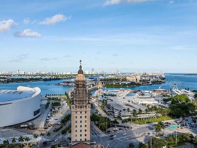 aerial view with a water view